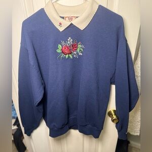 Vintage grandma collared Floral Embroidered sweatshirt